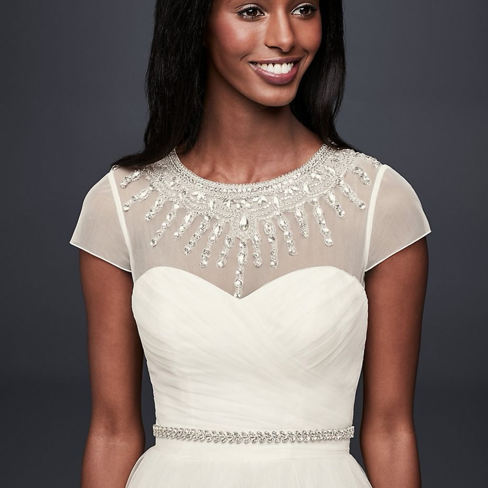 David's Bridal Ivory Deco Beaded Dress Topper
